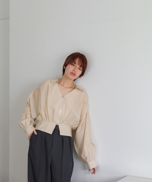 トップス Mocha ZOZO限定】リネンライクシアーフロントジップショートシャツ