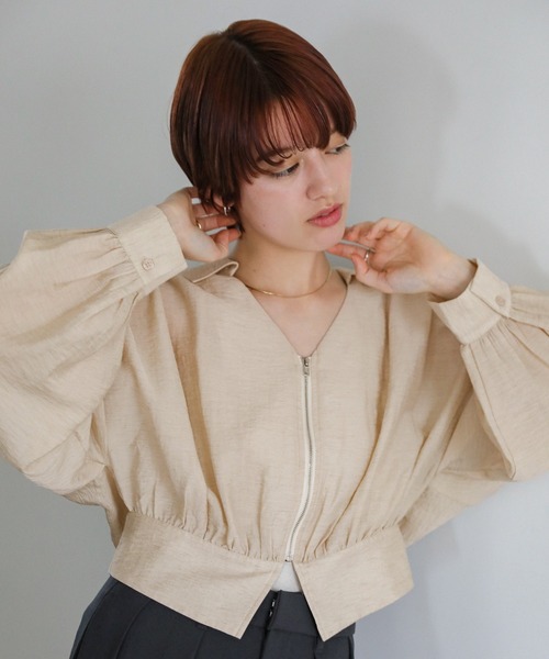select MOCA(セレクトモカ)の「【ZOZO限定】リネンライクシアーフロントジップショートシャツ(シャツ/ブラウス・レディース・ネイビー/ベージュ/オフホワイト・FREE)」の16枚目の写真