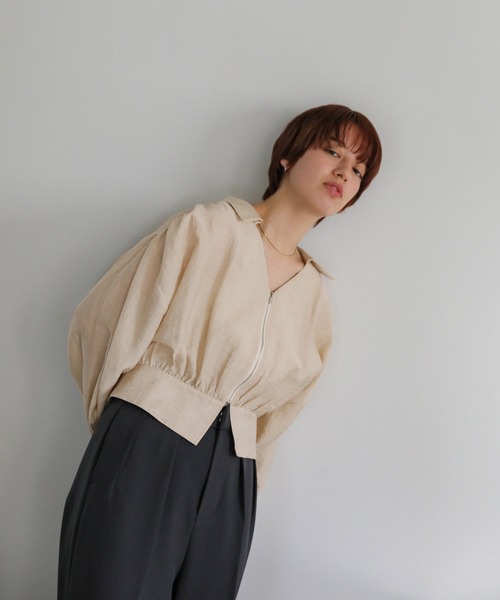 select MOCA(セレクトモカ)の「【ZOZO限定】リネンライクシアーフロントジップショートシャツ(シャツ/ブラウス・レディース・ネイビー/ベージュ/オフホワイト・FREE)」の8枚目の写真