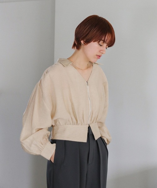 select MOCA(セレクトモカ)の「【ZOZO限定】リネンライクシアーフロントジップショートシャツ(シャツ/ブラウス・レディース・ネイビー/ベージュ/オフホワイト・FREE)」の17枚目の写真