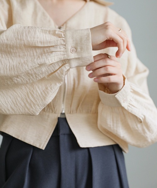 ZOZO限定】リネンライクシアーフロントジップショートシャツ