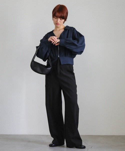 select MOCA(セレクトモカ)の「【ZOZO限定】リネンライクシアーフロントジップショートシャツ(シャツ/ブラウス・レディース・ネイビー/ベージュ/オフホワイト・FREE)」の5枚目の写真