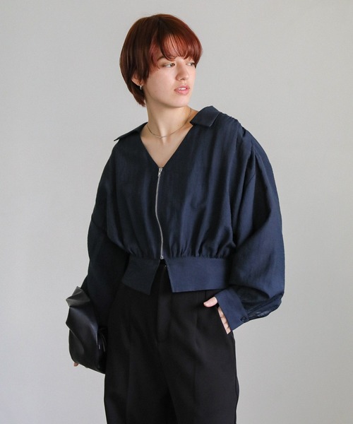 select MOCA(セレクトモカ)の「【ZOZO限定】リネンライクシアーフロントジップショートシャツ(シャツ/ブラウス・レディース・ネイビー/ベージュ/オフホワイト・FREE)」の19枚目の写真