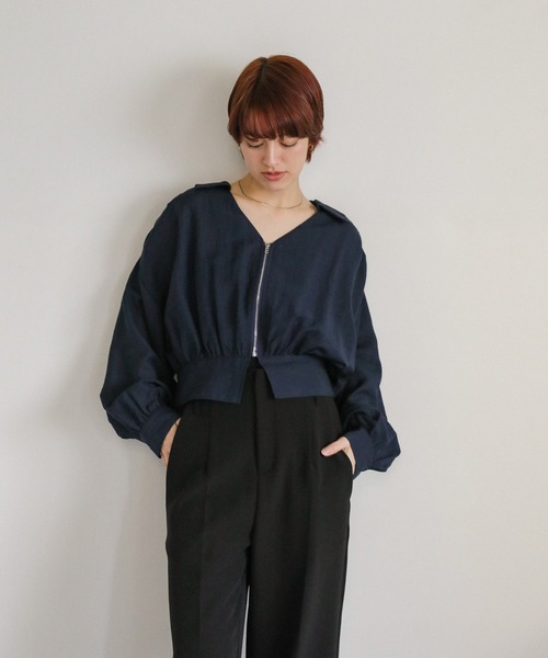 select MOCA(セレクトモカ)の「【ZOZO限定】リネンライクシアーフロントジップショートシャツ(シャツ/ブラウス・レディース・ネイビー/ベージュ/オフホワイト・FREE)」の22枚目の写真