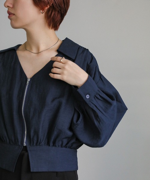 select MOCA(セレクトモカ)の「【ZOZO限定】リネンライクシアーフロントジップショートシャツ(シャツ/ブラウス・レディース・ネイビー/ベージュ/オフホワイト・FREE)」の18枚目の写真