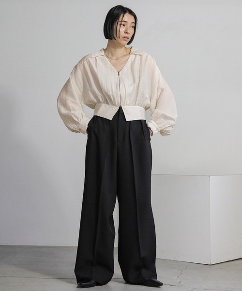 リネンジャケットブラウス ZOZO限定】リネンライクシアーフロントジップショートシャツ