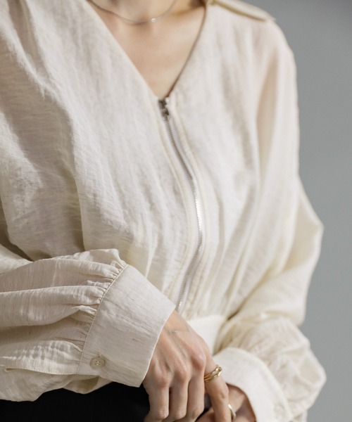 ZOZO限定】リネンライクシアーフロントジップショートシャツ