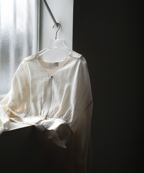 トップス Mocha ZOZO限定】リネンライクシアーフロントジップショートシャツ