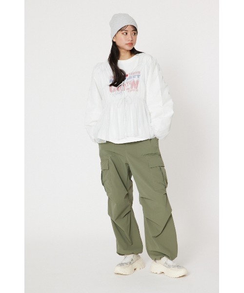 RODEO CROWNS WIDE BOWL（ロデオクラウンズワイドボウル）の「ドロストカーゴパンツ（カーゴパンツ・レディース・カーキ/ライトピンク/オフホワイト/ライトグレー・FREE）」の5枚目の写真
