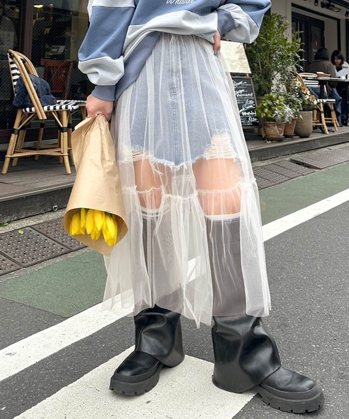 alice auaa裾チュールタイトミニスカート alice auaa裾チュールタイトミニスカート