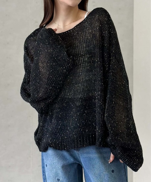 Per sist ence(パーシエンス)の「ラメネップヤーン透かしクロップドプルオーバー(ニット/セーター・レディース・ブラック/グレー/オフホワイト/グレイッシュベージュ・FREE)」の8枚目の写真