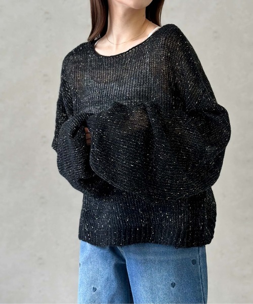 Per sist ence(パーシエンス)の「ラメネップヤーン透かしクロップドプルオーバー(ニット/セーター・レディース・ブラック/グレー/オフホワイト/グレイッシュベージュ・FREE)」の9枚目の写真