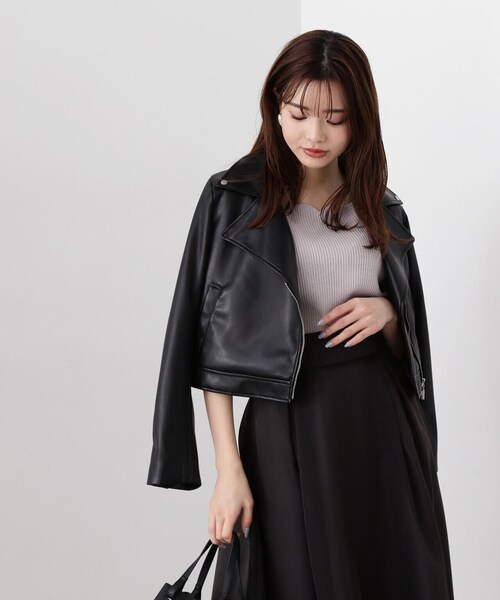 PROPORTION BODY DRESSING(プロポーションボディドレッシング)の「ショートライダース / 1214155304(ライダースジャケット・レディース・ブラック/オフホワイト・MEDIUM/SMALL)」の21枚目の写真