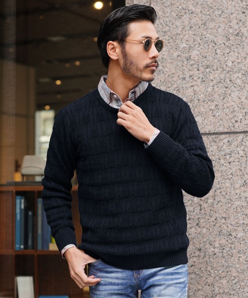 jiggys shop(ジギーズショップ)の「コットン ジャガード クルーニット(ニット/セーター・メンズ・ネイビー/ホワイト/ブラック/グレー系その他・MEDIUM/LARGE/X-LARGE)」の4枚目の写真