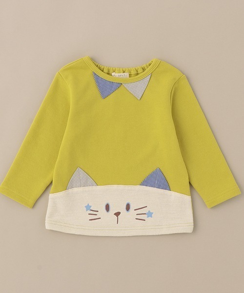 baby cheer(ベイビーチアー)の「ねこトレーナー(スウェット・キッズ・ライム・80cm/100cm/110cm/120cm/90cm)」の3枚目の写真