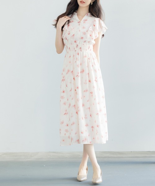 SAISON DE PAPILLON(セゾンドパピヨン)の「ウエストシャーリング花柄ワンピース(ワンピース・レディース・ピンク/ベージュ・S/M/L)」の2枚目の写真