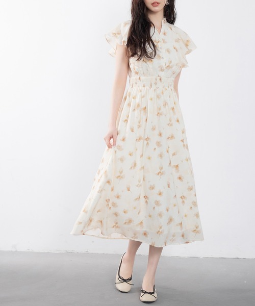 SAISON DE PAPILLON(セゾンドパピヨン)の「ウエストシャーリング花柄ワンピース(ワンピース・レディース・ピンク/ベージュ・S/M/L)」の5枚目の写真