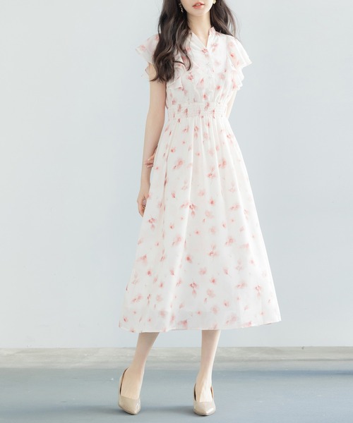 SAISON DE PAPILLON(セゾンドパピヨン)の「ウエストシャーリング花柄ワンピース(ワンピース・レディース・ピンク/ベージュ・S/M/L)」の13枚目の写真
