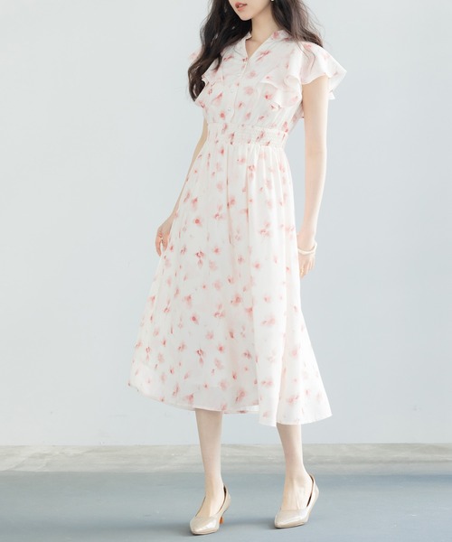 SAISON DE PAPILLON(セゾンドパピヨン)の「ウエストシャーリング花柄ワンピース(ワンピース・レディース・ピンク/ベージュ・S/M/L)」の14枚目の写真