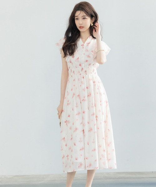 SAISON DE PAPILLON(セゾンドパピヨン)の「ウエストシャーリング花柄ワンピース(ワンピース・レディース・ピンク/ベージュ・S/M/L)」の18枚目の写真