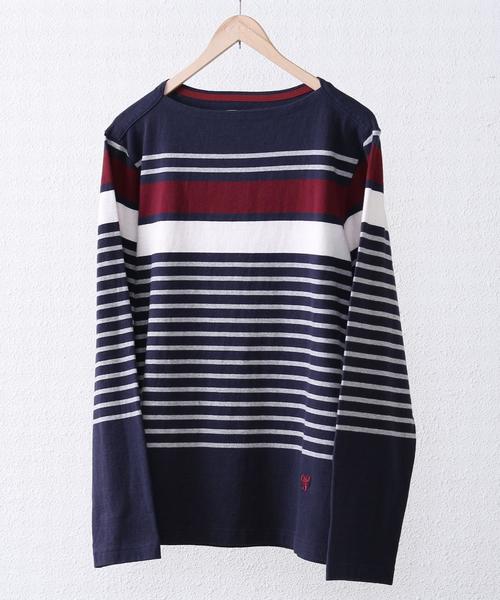 coen（コーエン）の「パネルボーダーボートネックカットソー（Tシャツ/カットソー・メンズ・ネイビー/グレー/オフホワイト・SMALL/MEDIUM/X-LARGE/LARGE）」の3枚目の写真