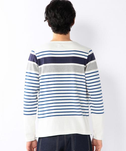 coen（コーエン）の「パネルボーダーボートネックカットソー（Tシャツ/カットソー・メンズ・ネイビー/グレー/オフホワイト・SMALL/MEDIUM/X-LARGE/LARGE）」の5枚目の写真