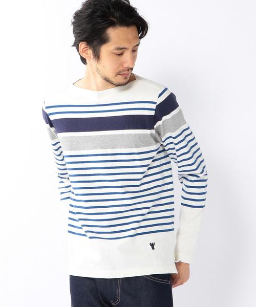 coen（コーエン）の「パネルボーダーボートネックカットソー（Tシャツ/カットソー・メンズ・ネイビー/グレー/オフホワイト・SMALL/MEDIUM/X-LARGE/LARGE）」の16枚目の写真