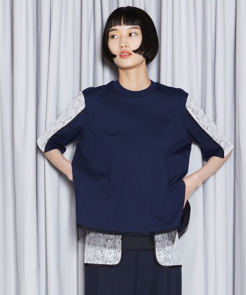 MARECHAL TERRE(マルシャルテル)の「レース切替えトップス(Tシャツ/カットソー・レディース・グレー/ブラック/ライトグレー/ネイビー・MEDIUM)」の4枚目の写真