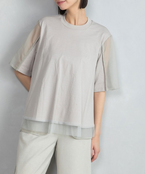 MARECHAL TERRE(マルシャルテル)の「レース切替えトップス(Tシャツ/カットソー・レディース・グレー/ブラック/ライトグレー/ネイビー・MEDIUM)」の1枚目の写真