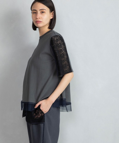 MARECHAL TERRE(マルシャルテル)の「レース切替えトップス(Tシャツ/カットソー・レディース・グレー/ブラック/ライトグレー/ネイビー・MEDIUM)」の16枚目の写真
