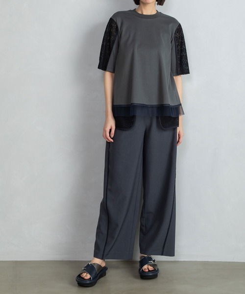 MARECHAL TERRE(マルシャルテル)の「レース切替えトップス(Tシャツ/カットソー・レディース・グレー/ブラック/ライトグレー/ネイビー・MEDIUM)」の19枚目の写真