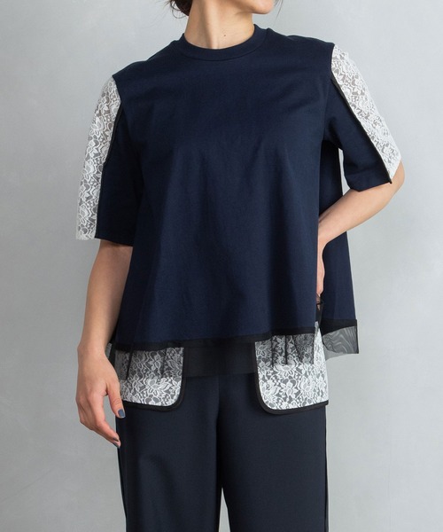 MARECHAL TERRE(マルシャルテル)の「レース切替えトップス(Tシャツ/カットソー・レディース・グレー/ブラック/ライトグレー/ネイビー・MEDIUM)」の8枚目の写真
