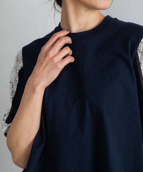 MARECHAL TERRE(マルシャルテル)の「レース切替えトップス(Tシャツ/カットソー・レディース・グレー/ブラック/ライトグレー/ネイビー・MEDIUM)」の10枚目の写真