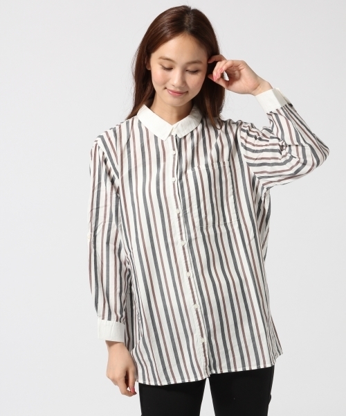 GLOBAL WORK（グローバルワーク）の「コットンテンセルロングシャツ長袖/566265（シャツ/ブラウス・レディース・ホワイト/ホワイト系その他/その他/ライトブルー/その他2/ブルー/カーキ・SMALL/LARGE/MEDIUM）」の3枚目の写真