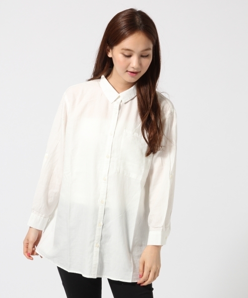 GLOBAL WORK（グローバルワーク）の「コットンテンセルロングシャツ長袖/566265（シャツ/ブラウス・レディース・ホワイト/ホワイト系その他/その他/ライトブルー/その他2/ブルー/カーキ・SMALL/LARGE/MEDIUM）」の2枚目の写真