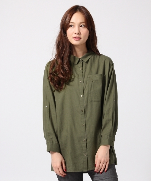 GLOBAL WORK（グローバルワーク）の「コットンテンセルロングシャツ長袖/566265（シャツ/ブラウス・レディース・ホワイト/ホワイト系その他/その他/ライトブルー/その他2/ブルー/カーキ・SMALL/LARGE/MEDIUM）」の4枚目の写真