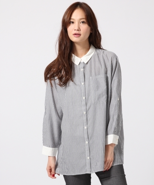 GLOBAL WORK（グローバルワーク）の「コットンテンセルロングシャツ長袖/566265（シャツ/ブラウス・レディース・ホワイト/ホワイト系その他/その他/ライトブルー/その他2/ブルー/カーキ・SMALL/LARGE/MEDIUM）」の5枚目の写真