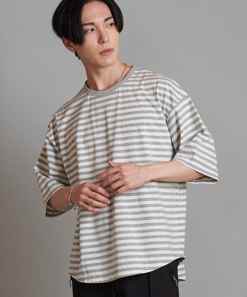 NO ID.(ノーアイディ)の「mt8980- ラウンドボーダーU-N-T Tシャツ(Tシャツ/カットソー・メンズ・ブラック/グレー/ネイビー・1/2)」の3枚目の写真