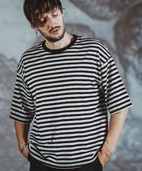 NO ID.(ノーアイディ)の「mt8980- ラウンドボーダーU-N-T Tシャツ(Tシャツ/カットソー・メンズ・ブラック/グレー/ネイビー・1/2)」の18枚目の写真