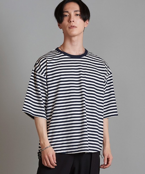 NO ID.(ノーアイディ)の「mt8980- ラウンドボーダーU-N-T Tシャツ(Tシャツ/カットソー・メンズ・ブラック/グレー/ネイビー・1/2)」の21枚目の写真