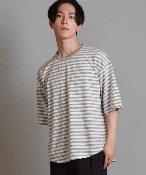 NO ID.(ノーアイディ)の「mt8980- ラウンドボーダーU-N-T Tシャツ(Tシャツ/カットソー・メンズ・ブラック/グレー/ネイビー・1/2)」の12枚目の写真