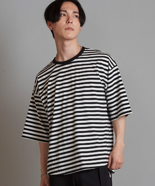 NO ID.(ノーアイディ)の「mt8980- ラウンドボーダーU-N-T Tシャツ(Tシャツ/カットソー・メンズ・ブラック/グレー/ネイビー・1/2)」の16枚目の写真