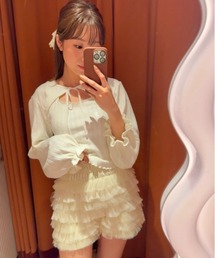 SNIDEL HOME（スナイデルホーム）の「【SNIDEL HOME × 新木優子】シャーリングウエストチュールショートパンツ（ルームウェア/パジャマ・レディース）」