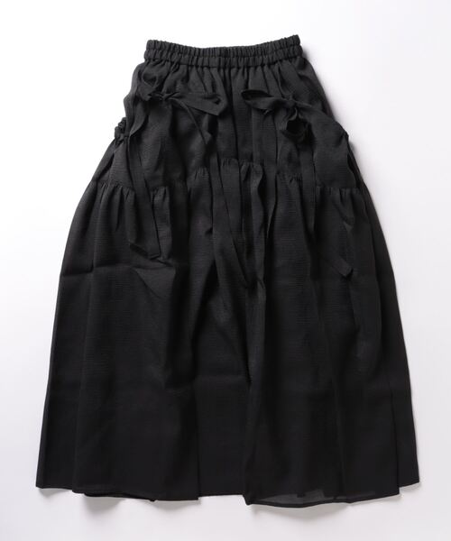 STYLEBLOCK(スタイルブロック)の「ワッシャーシアーリボンギャザースカート(スカート・レディース・ブラック/ホワイト・M)」の5枚目の写真