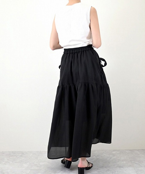 STYLEBLOCK(スタイルブロック)の「ワッシャーシアーリボンギャザースカート(スカート・レディース・ブラック/ホワイト・M)」の7枚目の写真