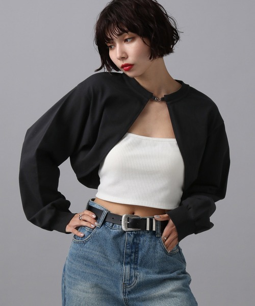 PAGEBOY（ページボーイ）の「ホックカットボレロ（カーディガン/ボレロ・レディース・ブラック/オフホワイト/ターコイズブルー・FREE）」の3枚目の写真