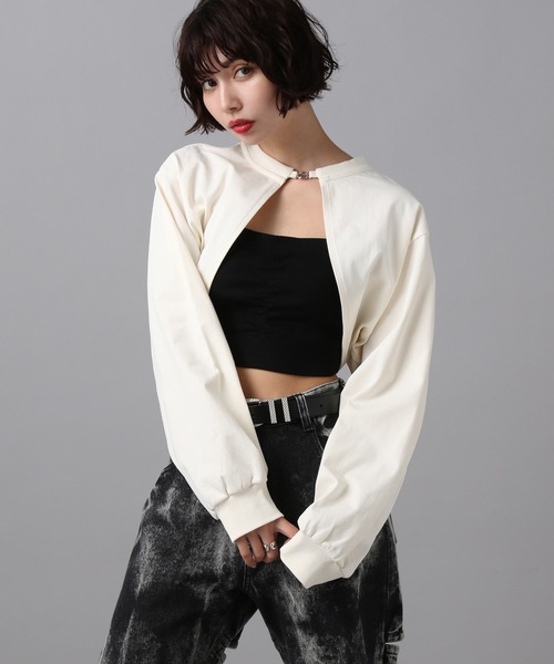 PAGEBOY（ページボーイ）の「ホックカットボレロ（カーディガン/ボレロ・レディース・ブラック/オフホワイト/ターコイズブルー・FREE）」の4枚目の写真