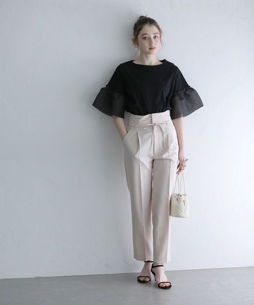 La TOTALITE(ラトータリテ)の「ボイルギャザースリーブカットソー(Tシャツ/カットソー・レディース・ホワイト/ブラック・FREE)」の3枚目の写真