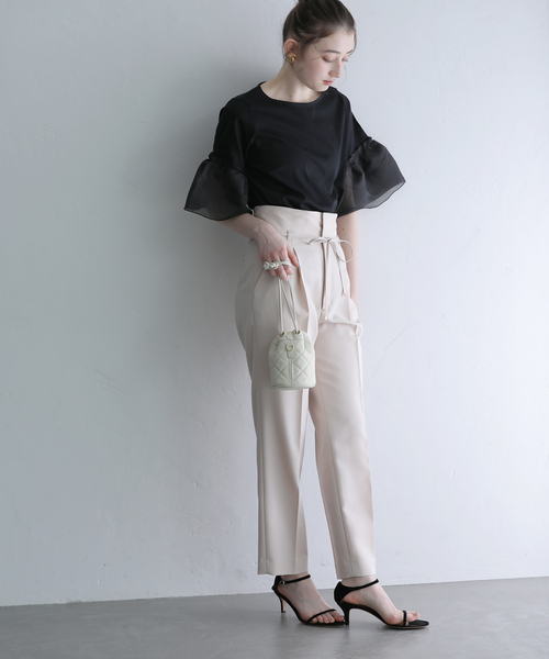 La TOTALITE(ラトータリテ)の「ボイルギャザースリーブカットソー(Tシャツ/カットソー・レディース・ホワイト/ブラック・FREE)」の4枚目の写真