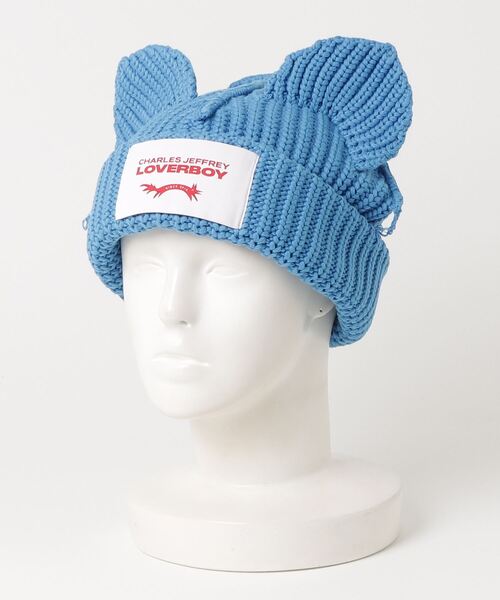 Charles Jeffrey Loverboy（チャールズジェフリーラバーボーイ）の「CHUNKY EARS BEANIE（ニットキャップ/ビーニー・レディース・ブルー/ブラック・ONE SIZE）」の2枚目の写真